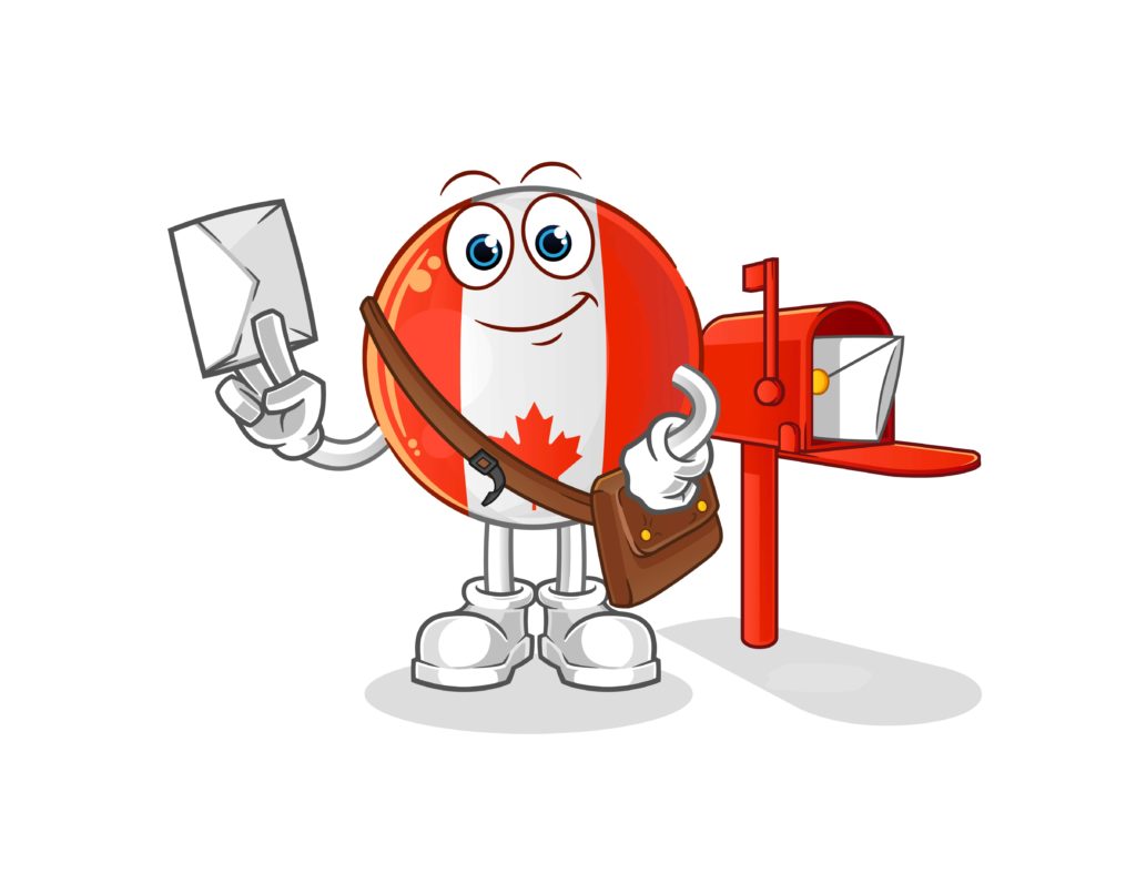 Illustration of a round Canada Post person delivering mail on weekends