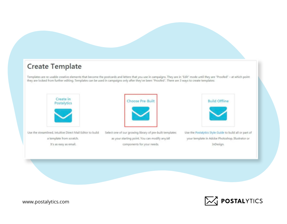 instructions oh how to create a tempate in postalytics first step